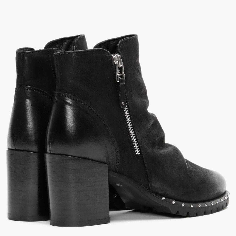 Sabreti Black Leather Ankle Boots