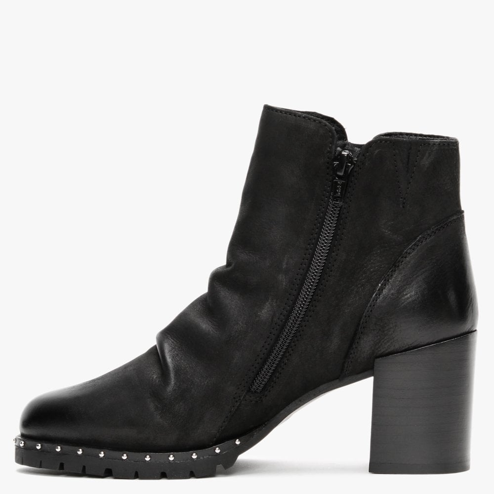 Sabreti Black Leather Ankle Boots