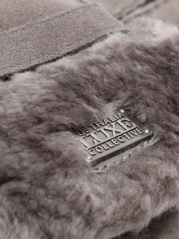 Cuff Grey Double-Face Sheepskin Gloves