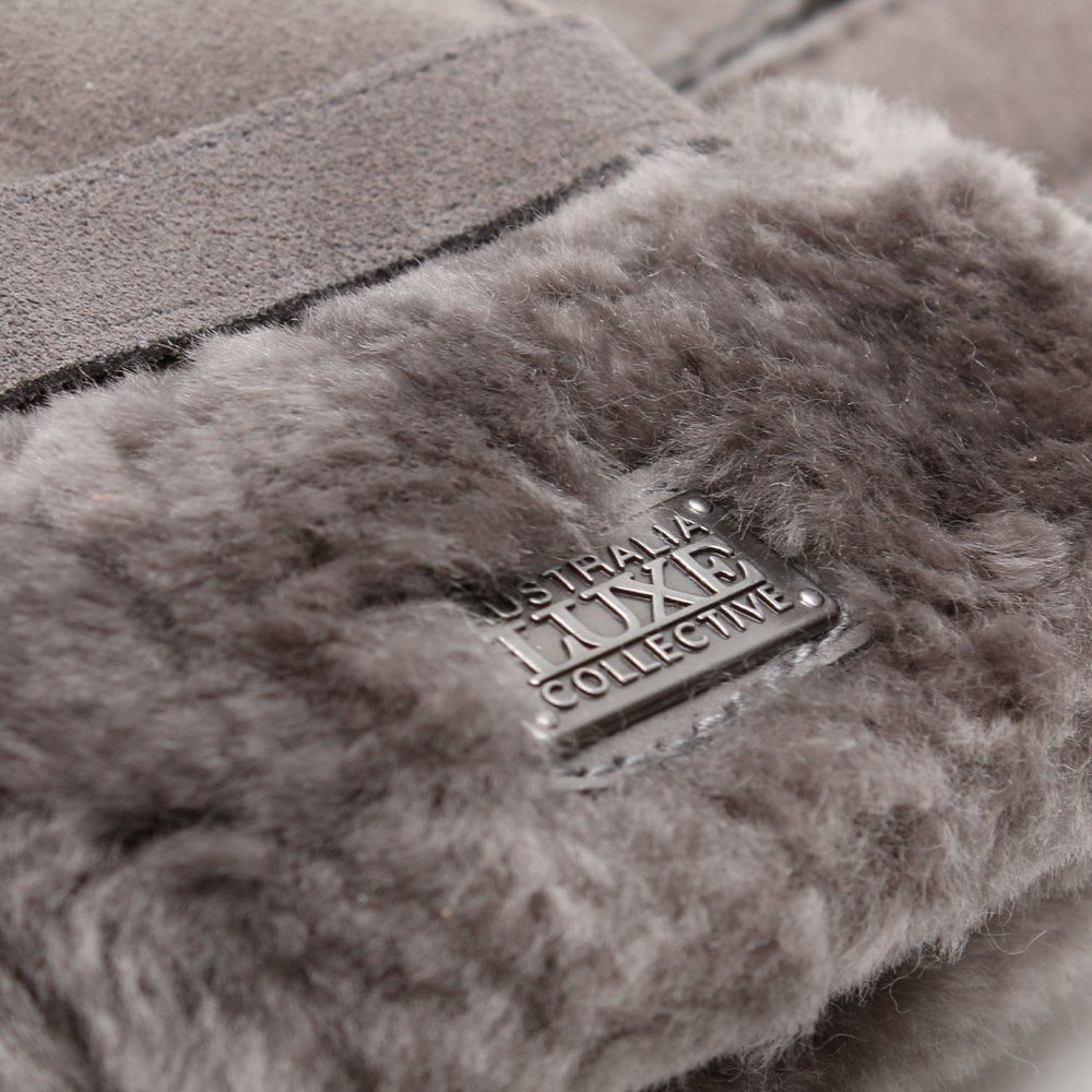 Cuff Grey Double-Face Sheepskin Gloves