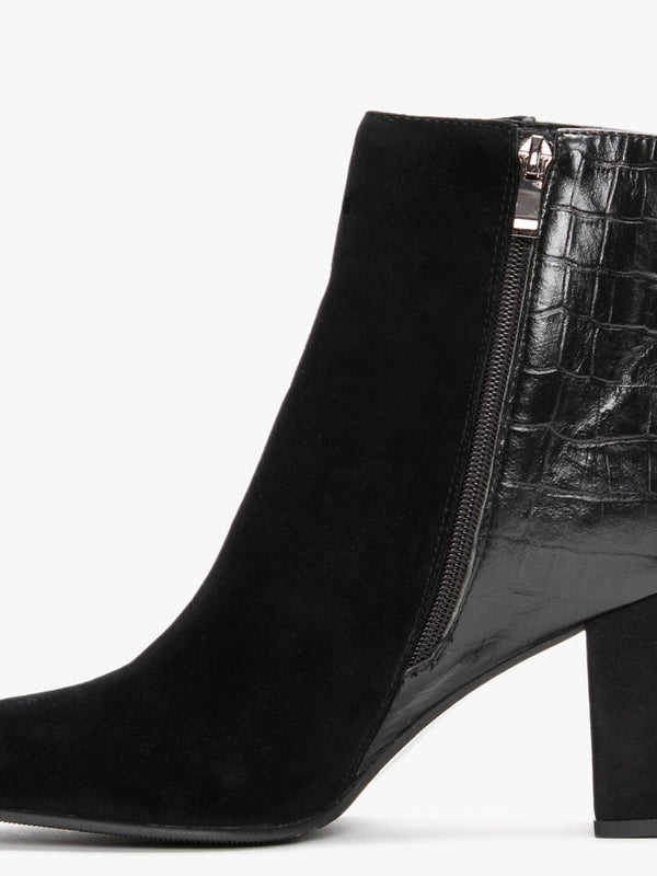 Rila Black Suede Moc Croc Ankle Boots