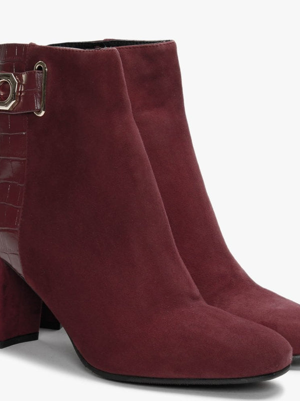Rila Burgundy Suede Moc Croc Ankle Boots