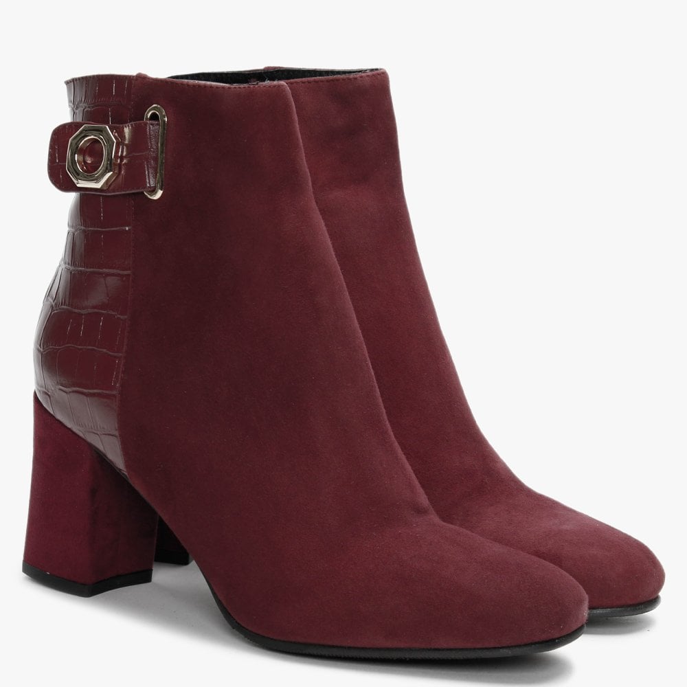 Rila Burgundy Suede Moc Croc Ankle Boots