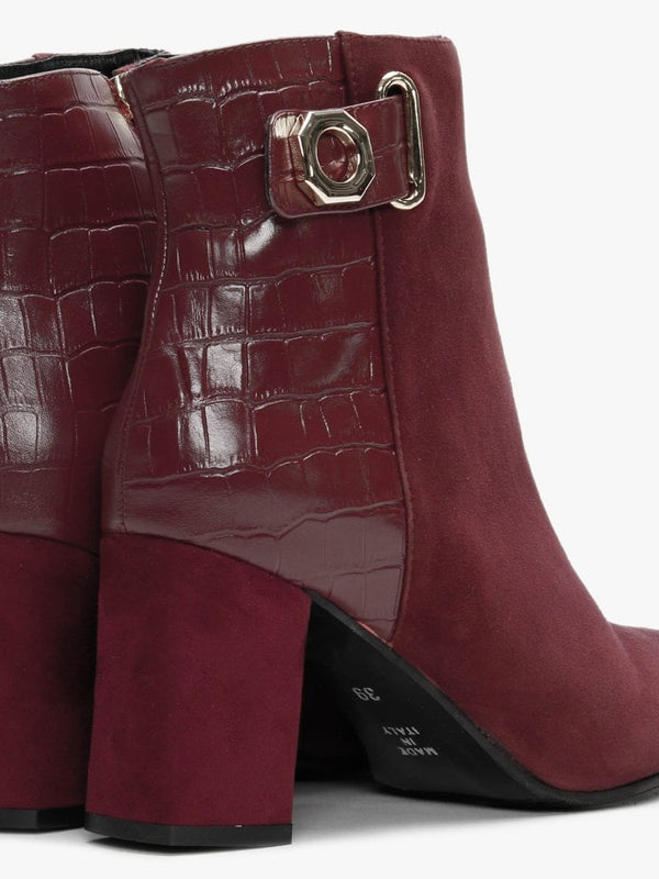 Rila Burgundy Suede Moc Croc Ankle Boots