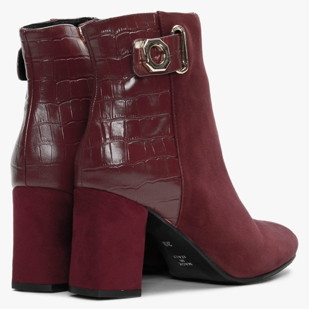 Rila Burgundy Suede Moc Croc Ankle Boots
