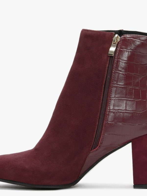 Rila Burgundy Suede Moc Croc Ankle Boots