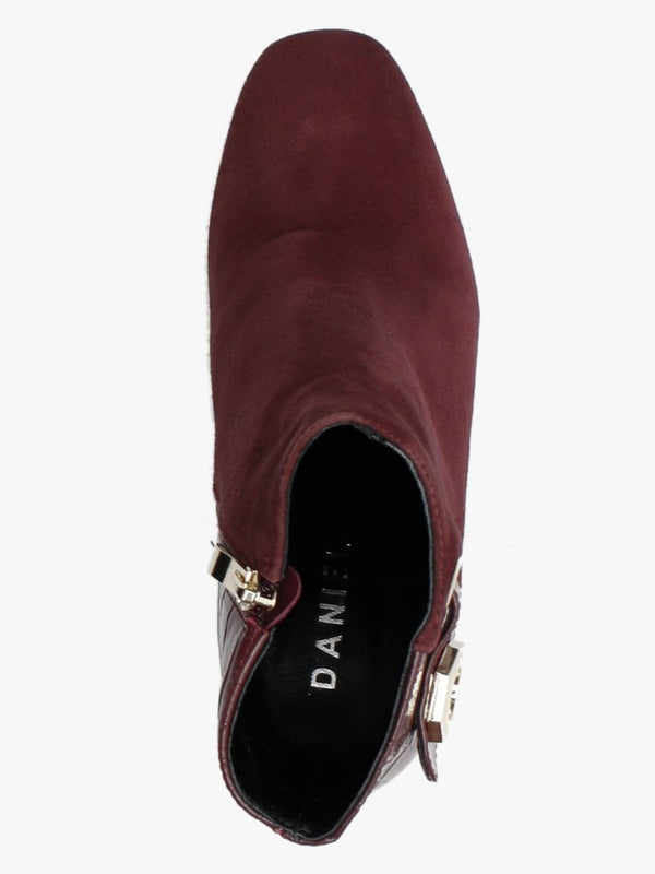 Rila Burgundy Suede Moc Croc Ankle Boots