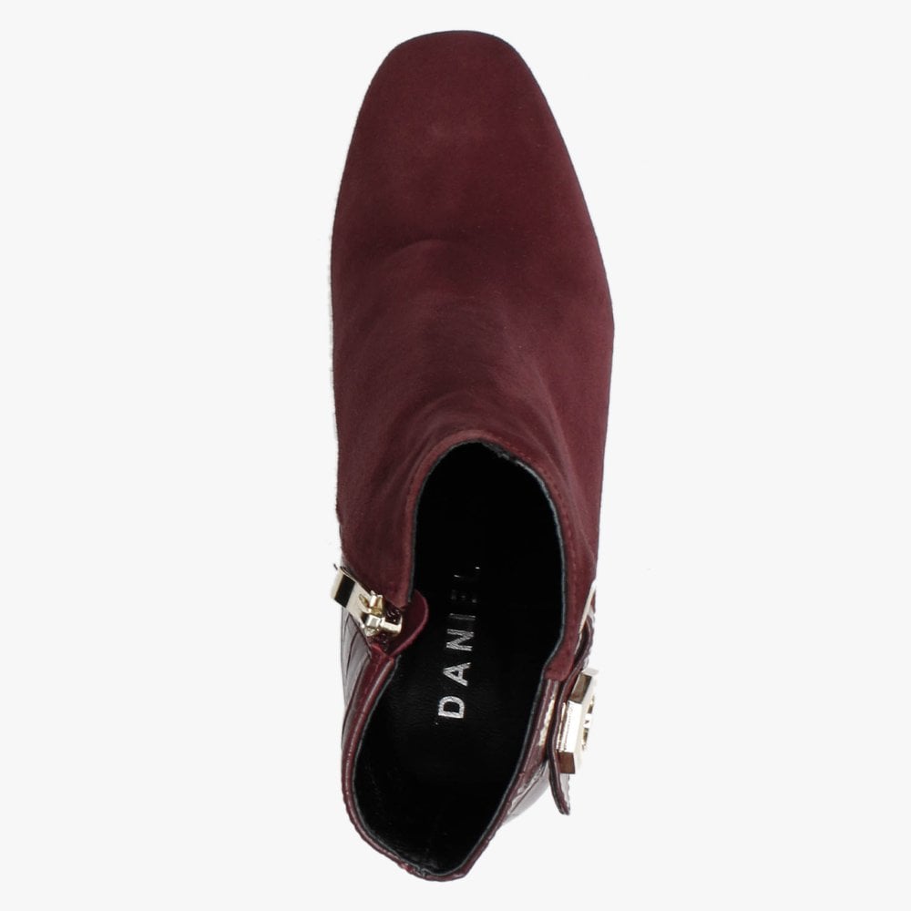 Rila Burgundy Suede Moc Croc Ankle Boots
