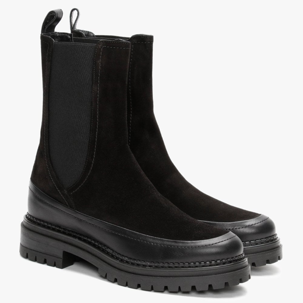 Napolly Black Suede Elongated Chelsea Boots