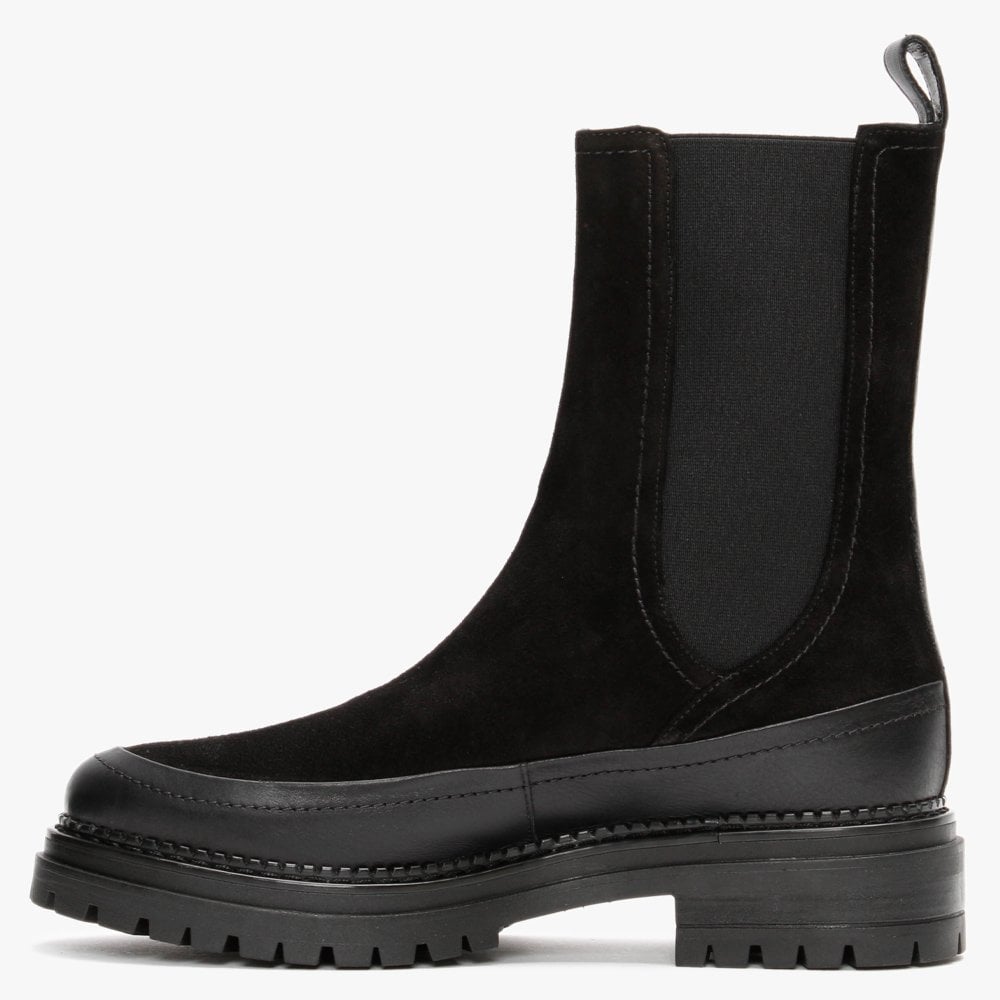 Napolly Black Suede Elongated Chelsea Boots