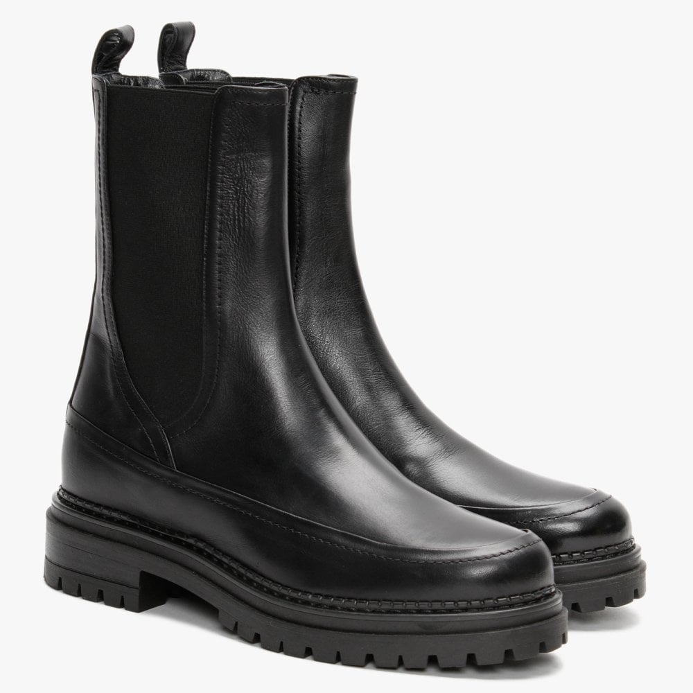 Napolly Black Leather Elongated Chelsea Boots