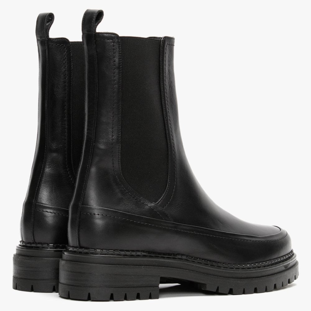 Napolly Black Leather Elongated Chelsea Boots