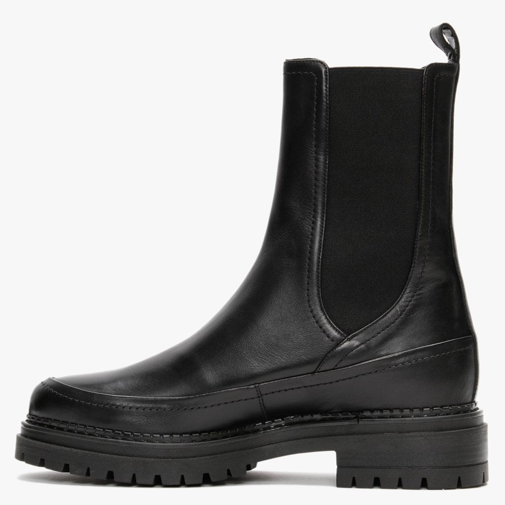Napolly Black Leather Elongated Chelsea Boots