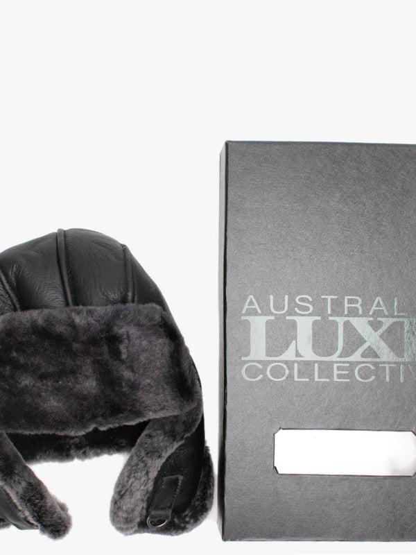 Raff Black Nappa Double-Face Sheepskin Tapper Hat