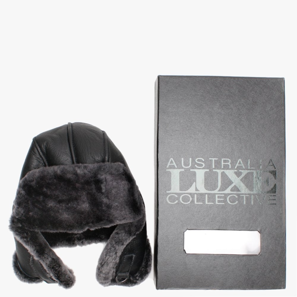Raff Black Nappa Double-Face Sheepskin Tapper Hat