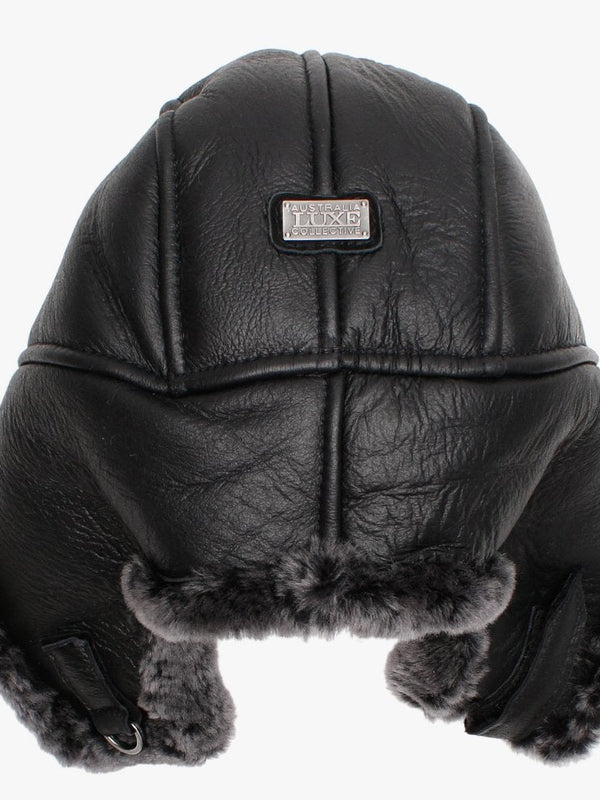 Raff Black Nappa Double-Face Sheepskin Tapper Hat