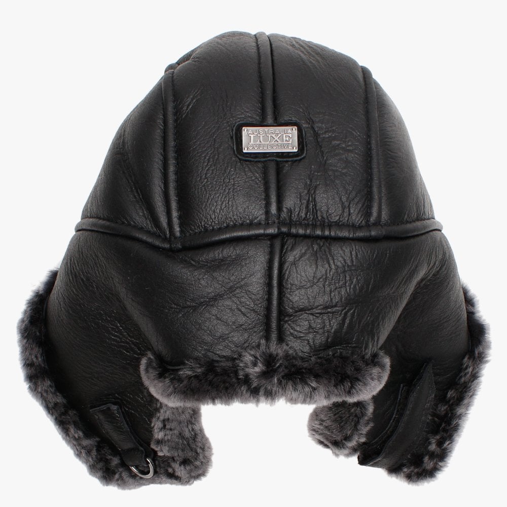 Raff Black Nappa Double-Face Sheepskin Tapper Hat