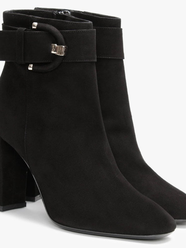 Ruckle Black Suede Buckle Ankle Boots
