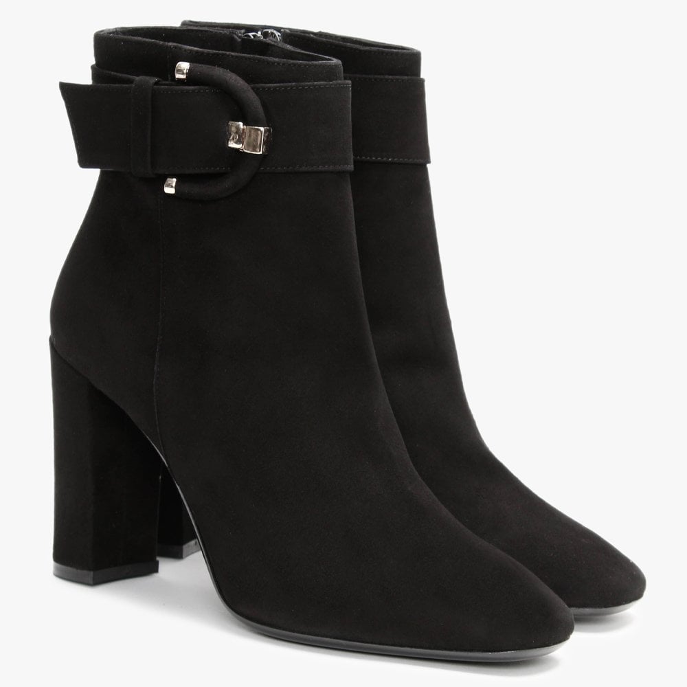 Ruckle Black Suede Buckle Ankle Boots