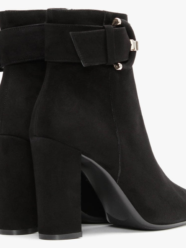 Ruckle Black Suede Buckle Ankle Boots