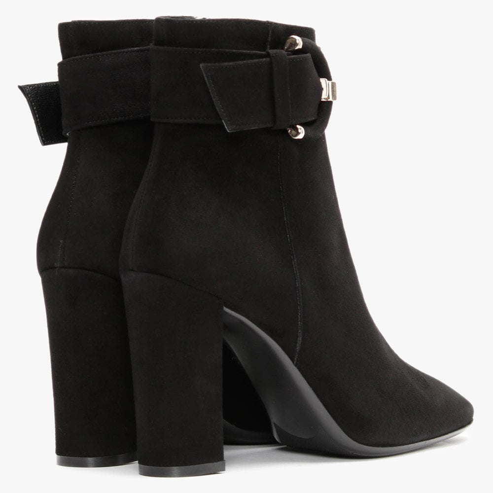 Ruckle Black Suede Buckle Ankle Boots