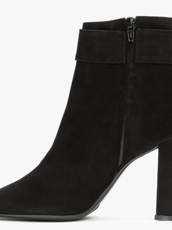 Ruckle Black Suede Buckle Ankle Boots