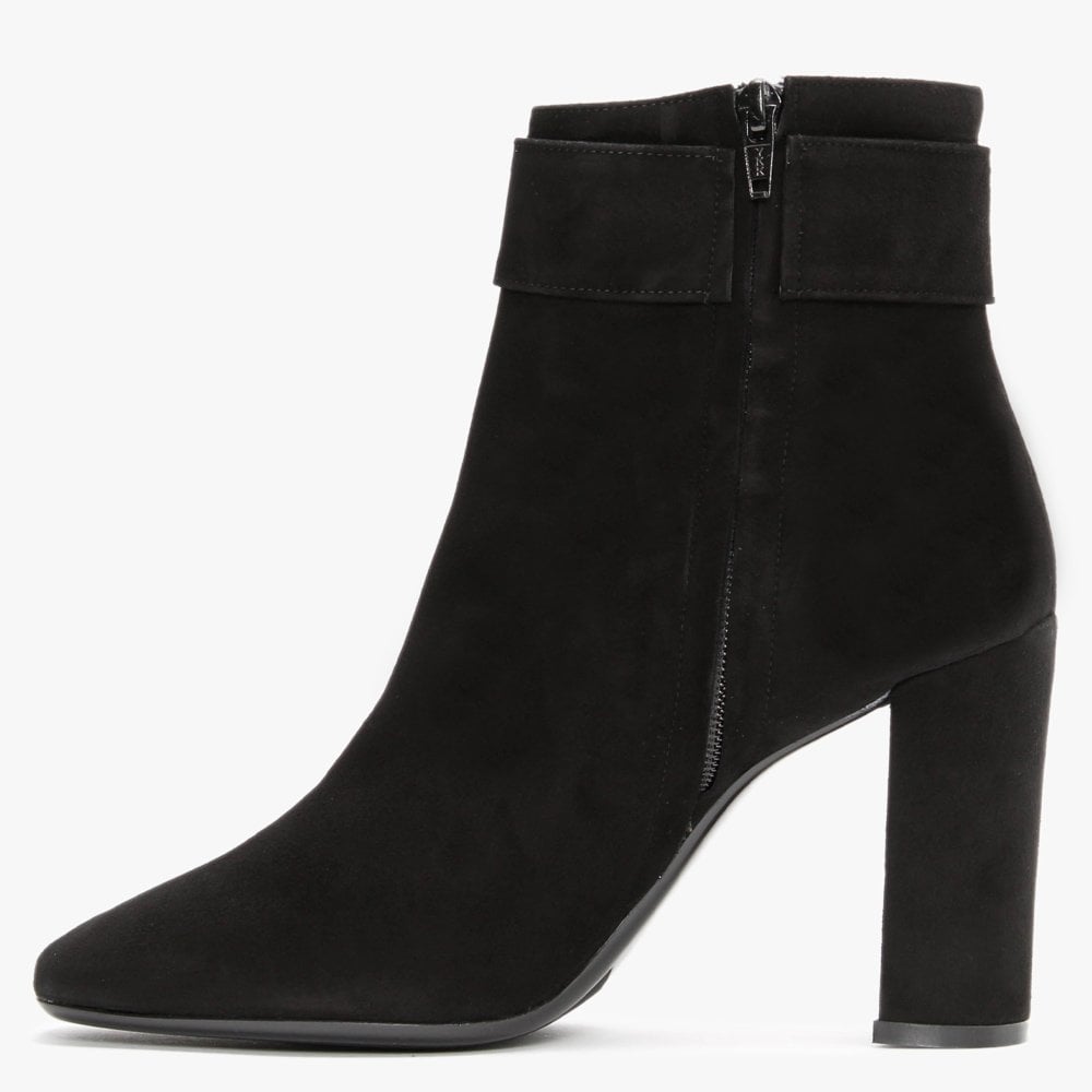 Ruckle Black Suede Buckle Ankle Boots