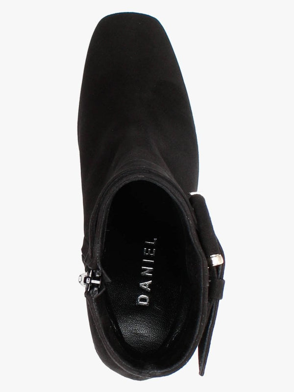 Ruckle Black Suede Buckle Ankle Boots