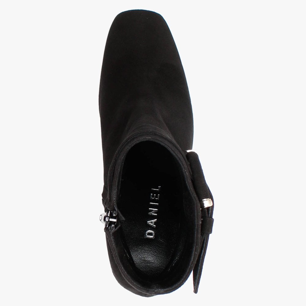 Ruckle Black Suede Buckle Ankle Boots