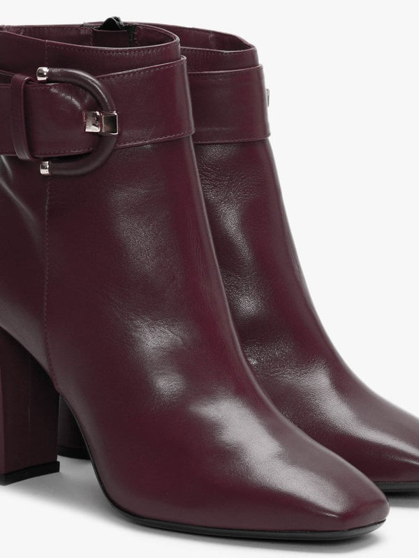 Ruckle Burgundy Leather Buckle Ankle Boots