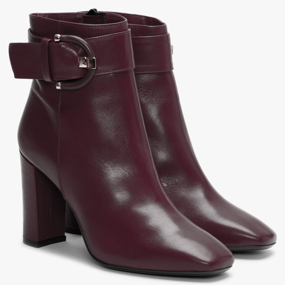 Ruckle Burgundy Leather Buckle Ankle Boots