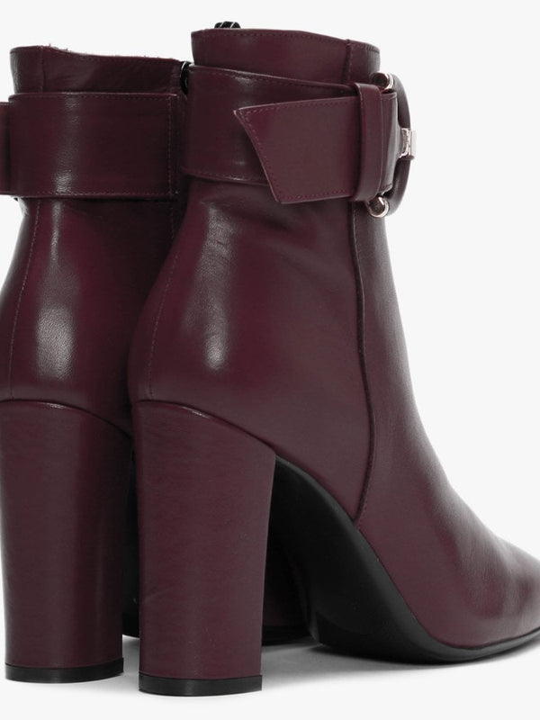 Ruckle Burgundy Leather Buckle Ankle Boots