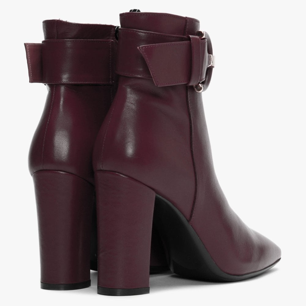 Ruckle Burgundy Leather Buckle Ankle Boots