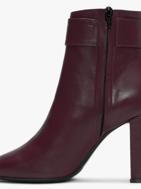 Ruckle Burgundy Leather Buckle Ankle Boots