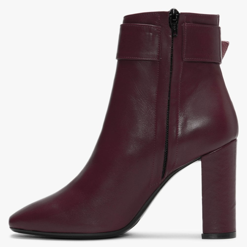 Ruckle Burgundy Leather Buckle Ankle Boots