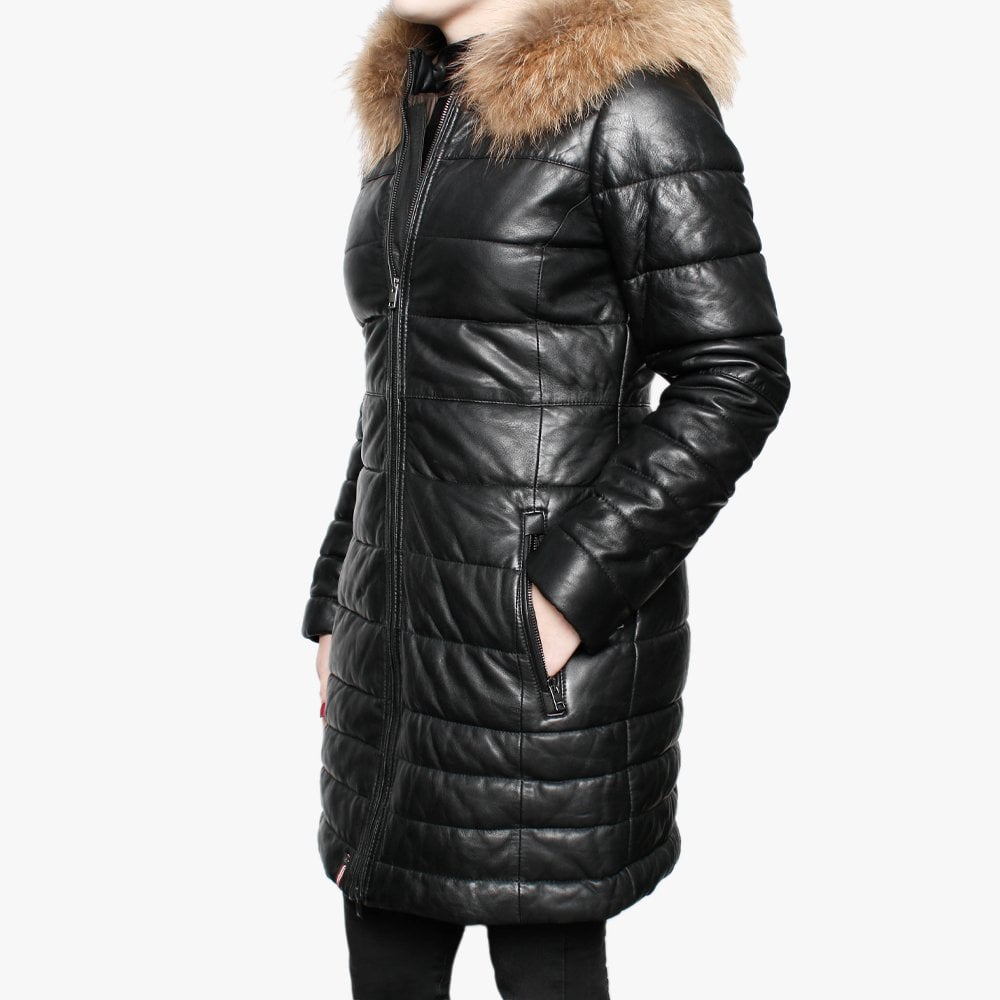 Mary Black Leather Long Line Quilted Jacket