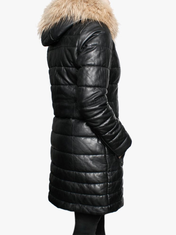 Mary Black Leather Long Line Quilted Jacket
