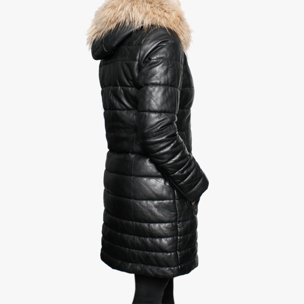 Mary Black Leather Long Line Quilted Jacket