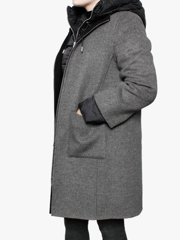 Liliana Black Wool & Nylon Padded Longline Coat