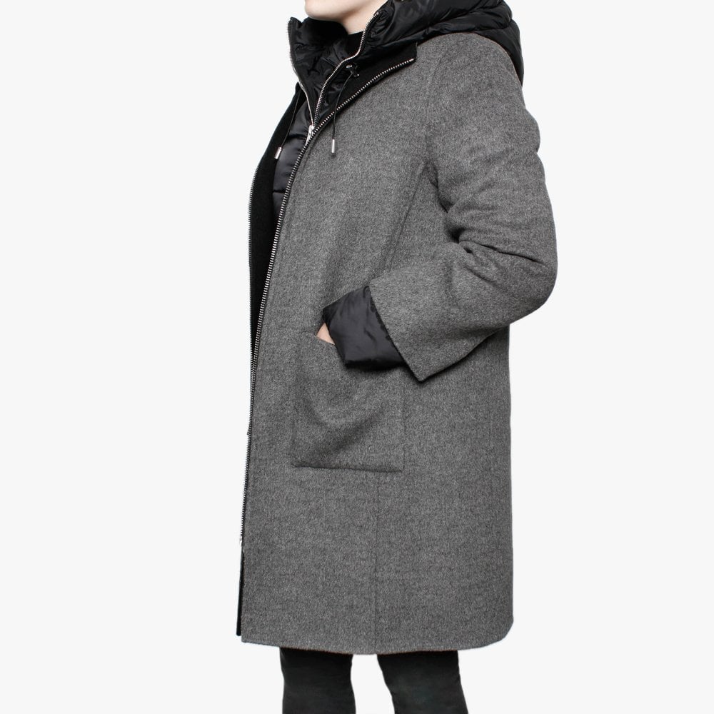 Liliana Black Wool & Nylon Padded Longline Coat