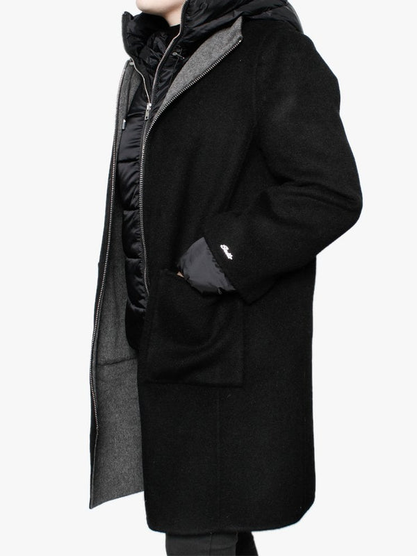 Liliana Black Wool & Nylon Padded Longline Coat