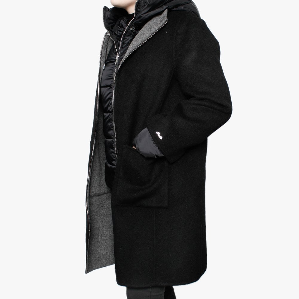 Liliana Black Wool & Nylon Padded Longline Coat