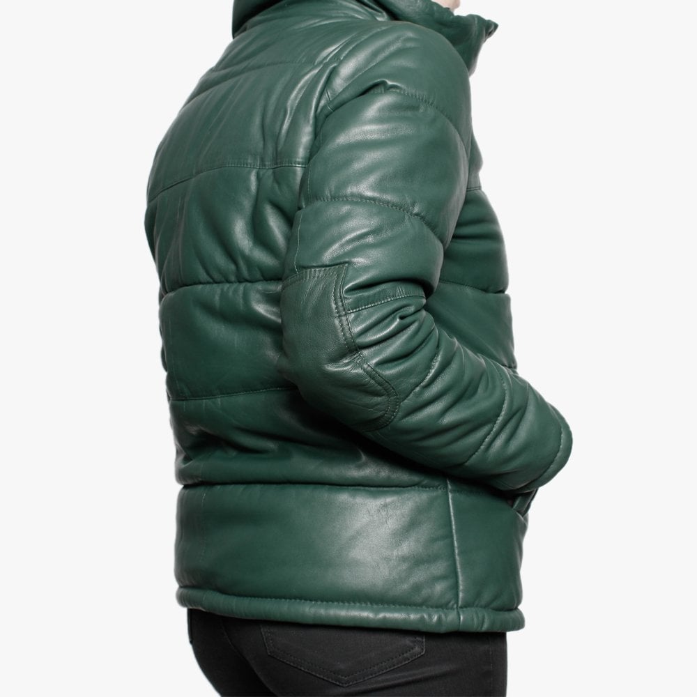 Dolly Green Leather Padded Bomber Jacket