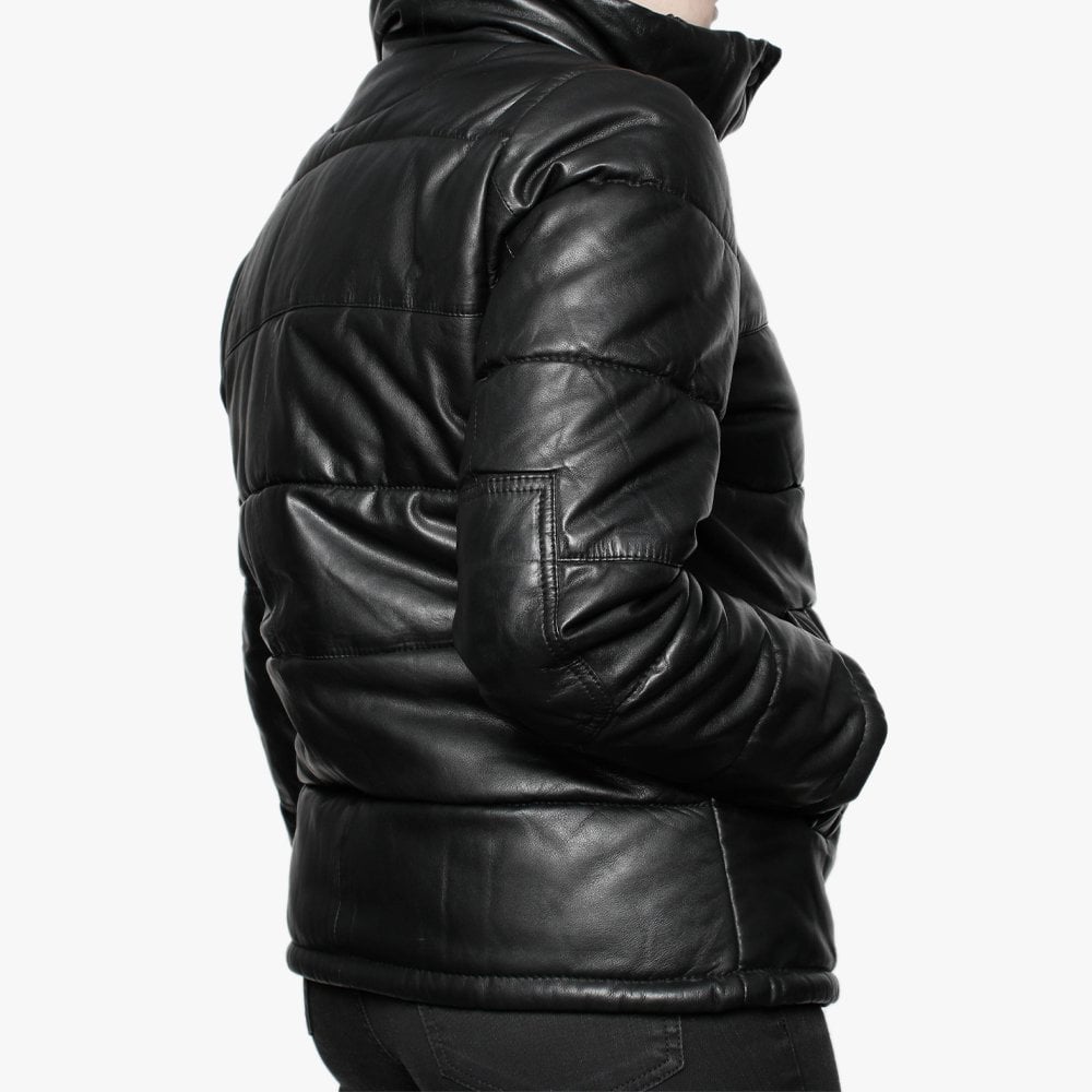 Dolly Black Leather Padded Bomber Jacket