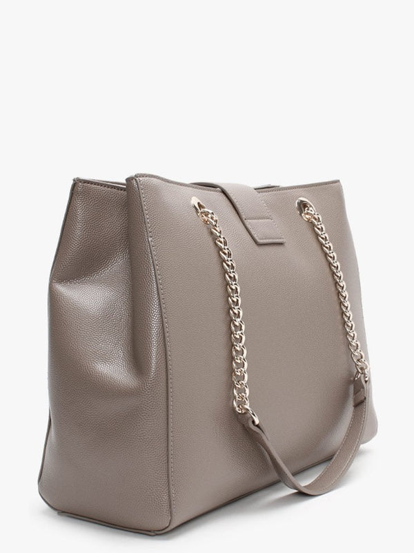Divina Taupe Pebbled Chain Tote Bag