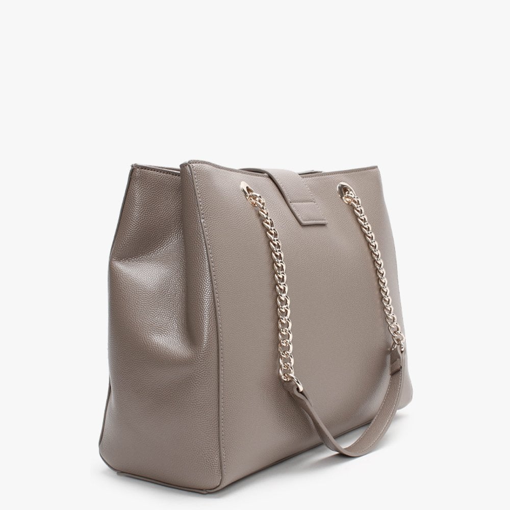 Divina Taupe Pebbled Chain Tote Bag