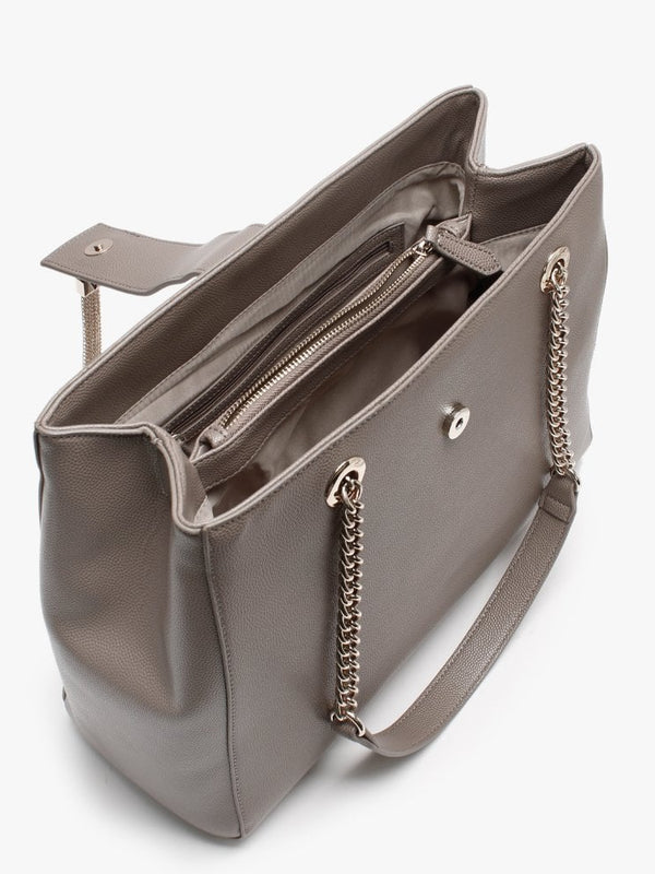 Divina Taupe Pebbled Chain Tote Bag