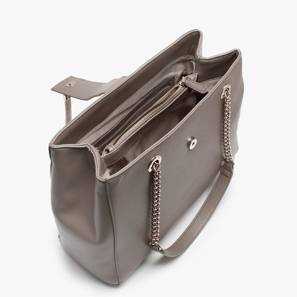 Divina Taupe Pebbled Chain Tote Bag