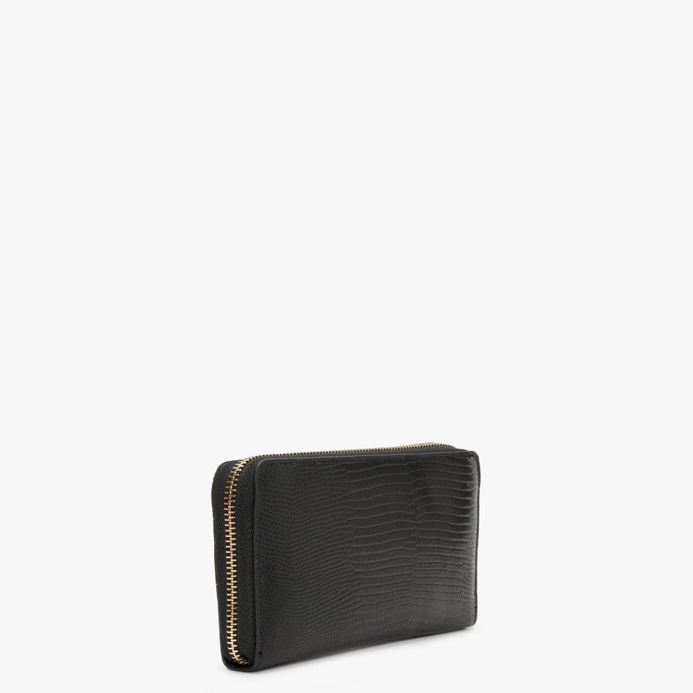 Kensington Black Reptile Zip Around Wallet