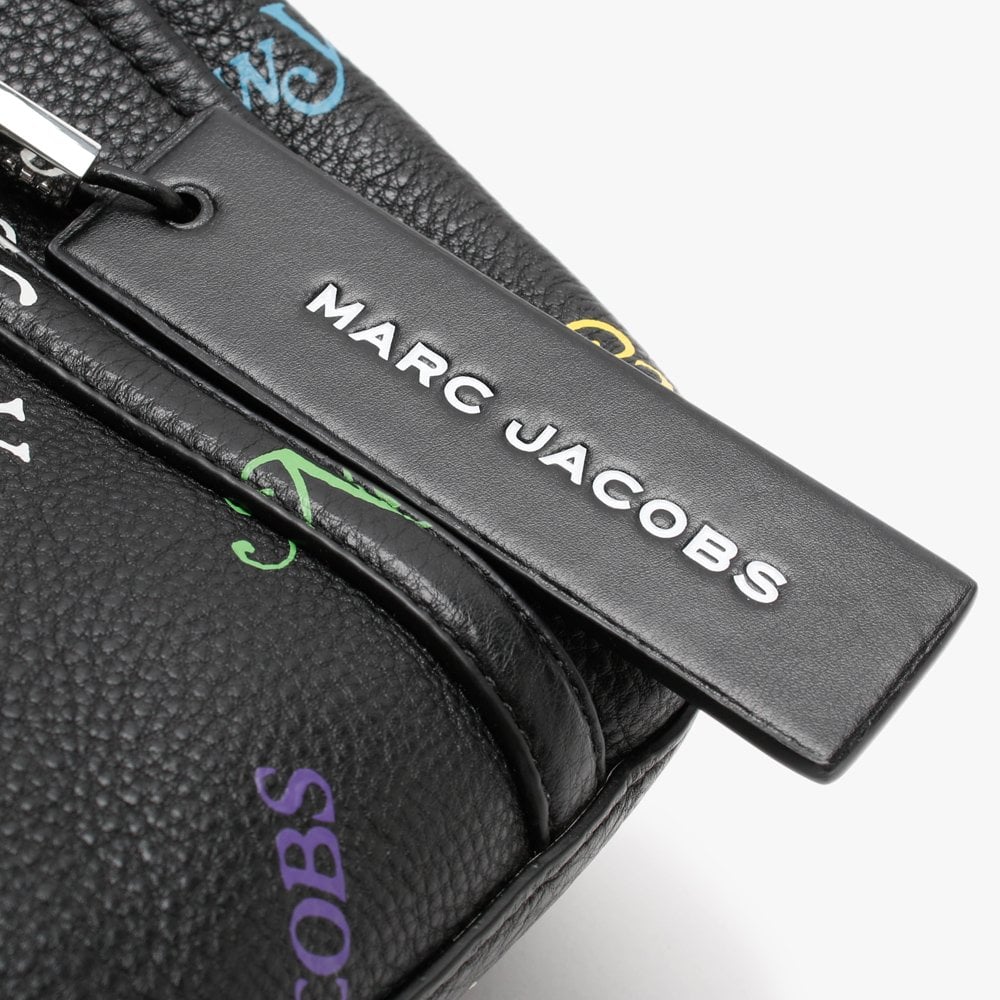 Tag 21 Black Multi Logo Pebbled Leather Tote Bag